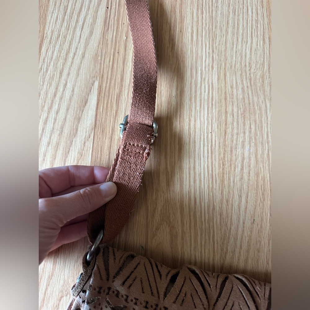 The Sak Adjustable Crossbody Brown Leather Laser Cutout Bohemian Purse - Picture 13 of 13